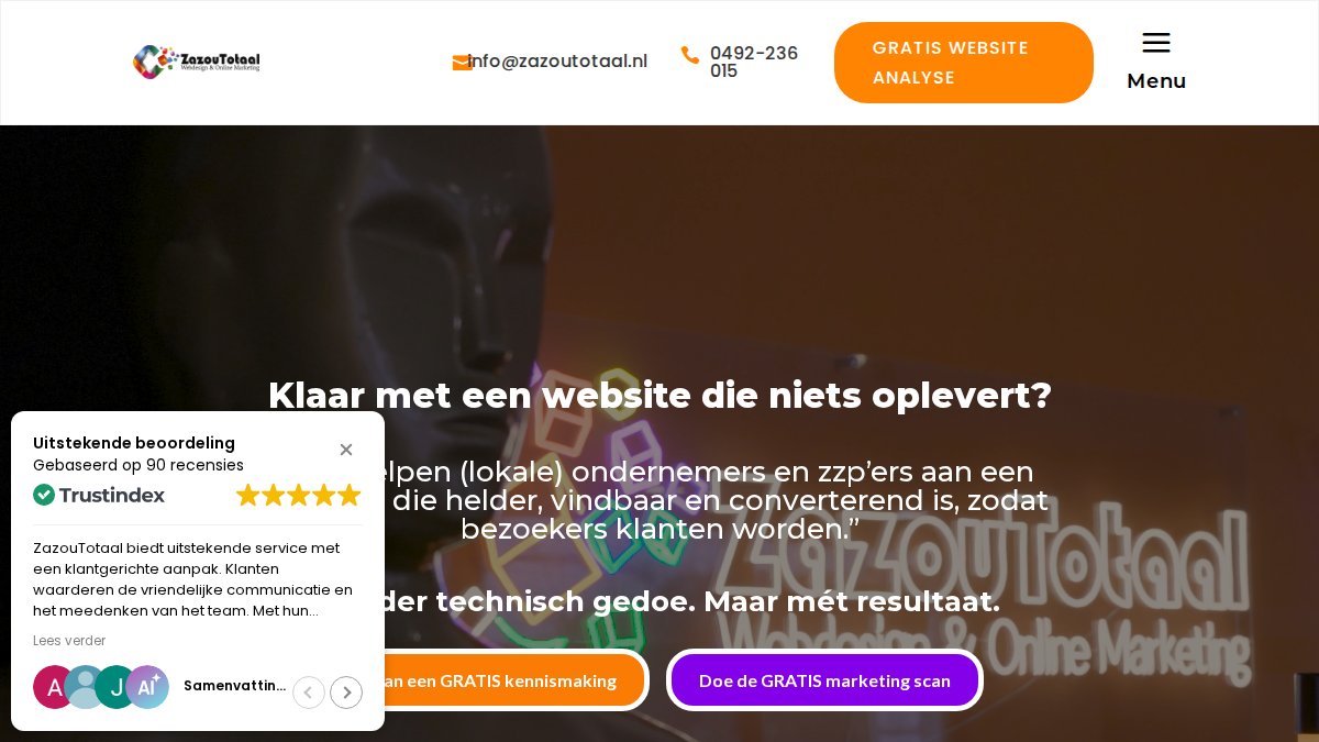 Screenshot of zazoutotaal.nl interface