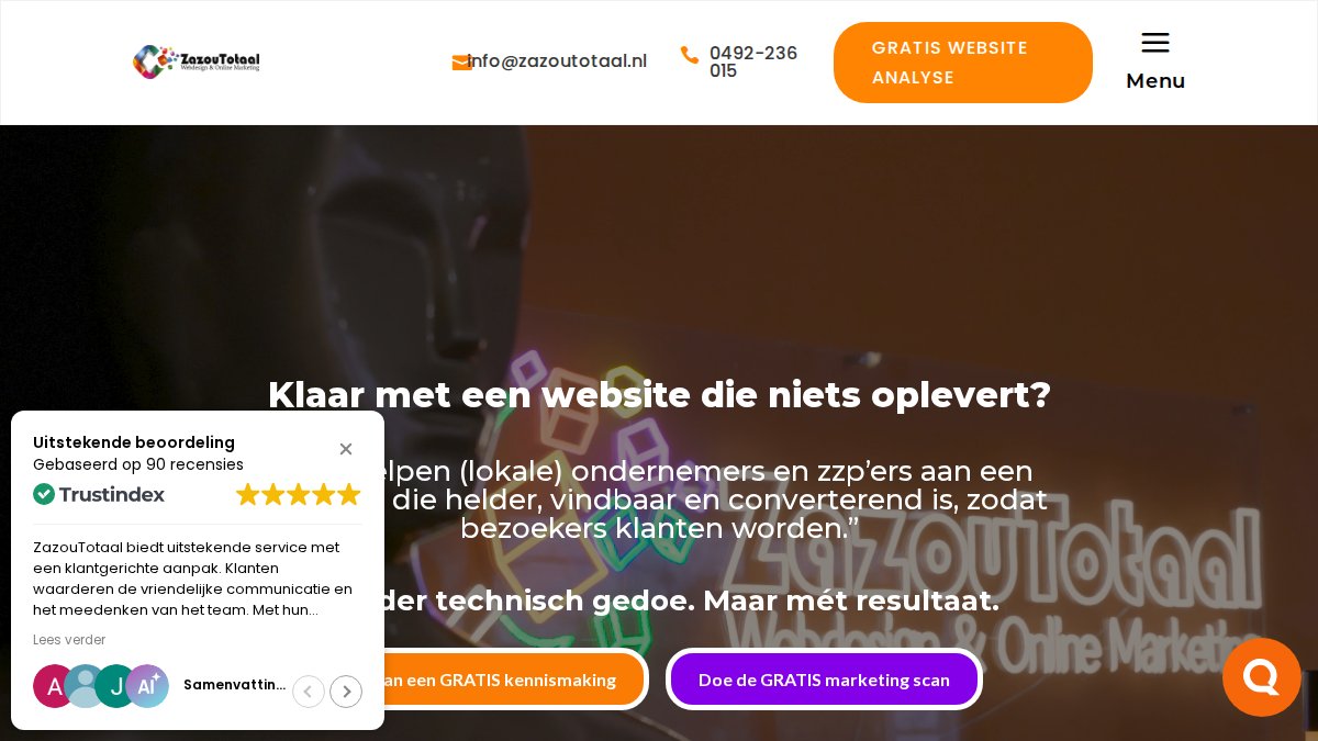 Screenshot of zazoutotaal.nl interface
