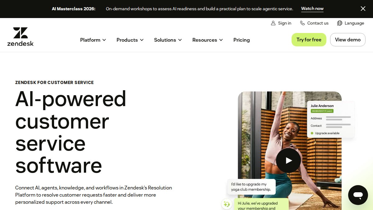 Screenshot of Service page on zendesk.com