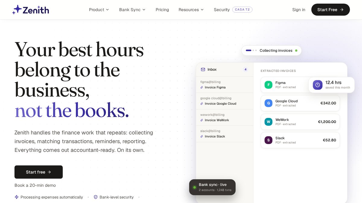 Screenshot of zenith-books.com interface
