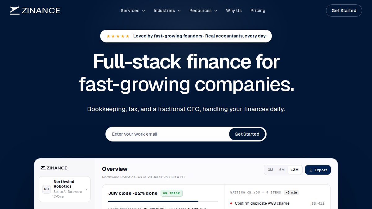 Screenshot of zinance.co interface
