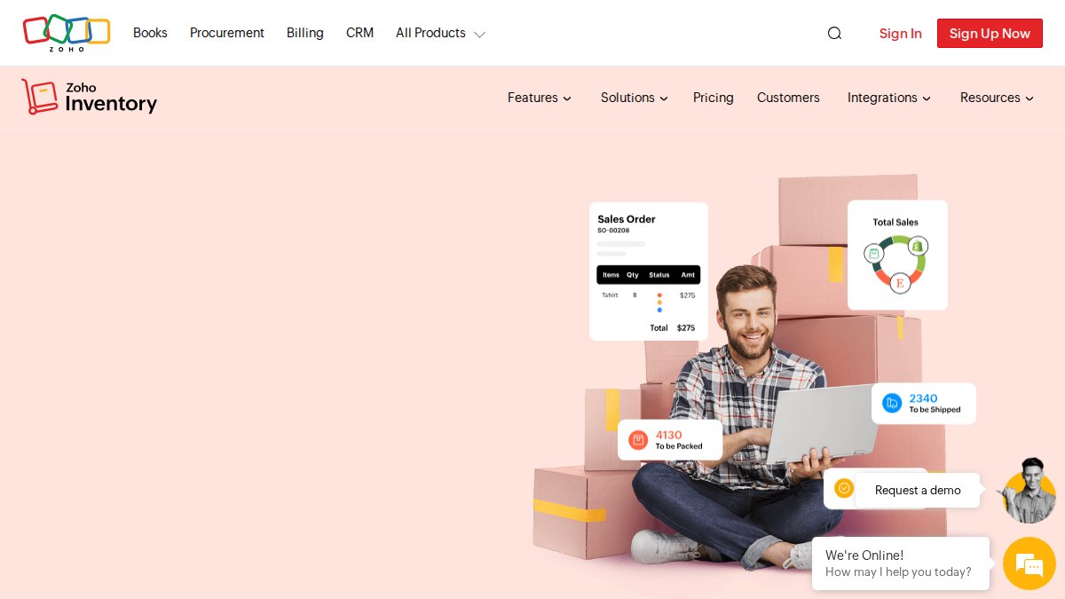 Screenshot of Inventory page on zoho.com