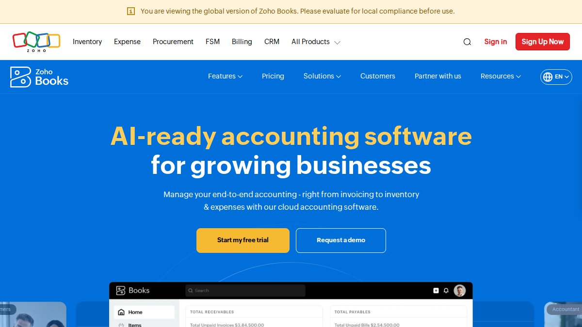 Screenshot of Books page on zoho.com