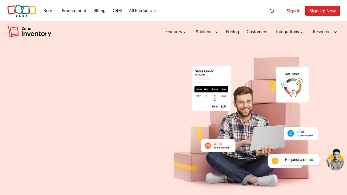 Screenshot of Inventory page on zoho.com