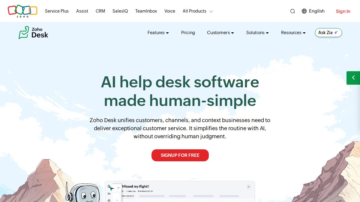 Screenshot of Desk page on zoho.com