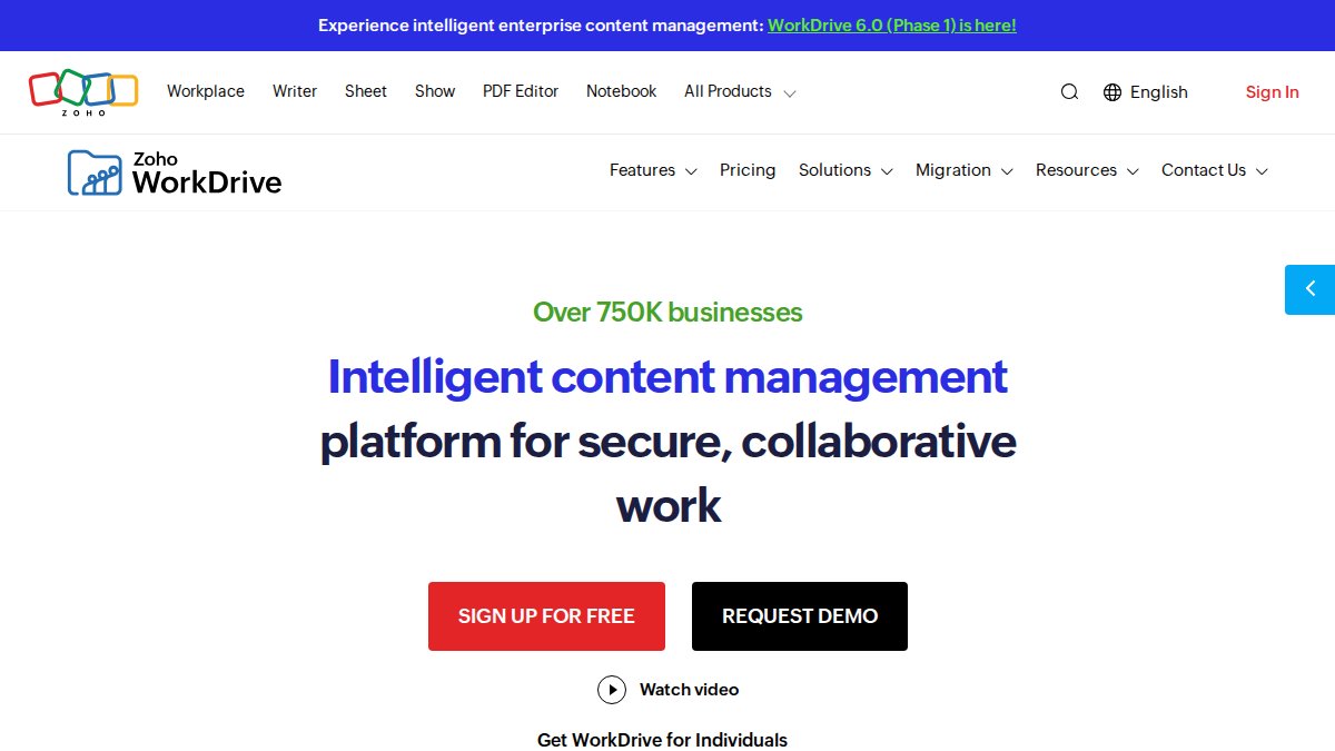 Screenshot of Workdrive page on zoho.com