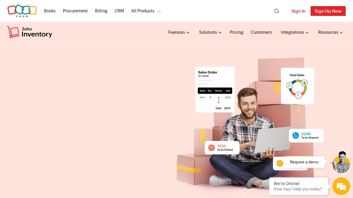 Screenshot of Inventory page on zoho.com