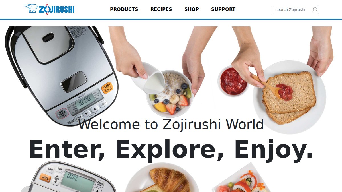 Screenshot of zojirushi.com interface
