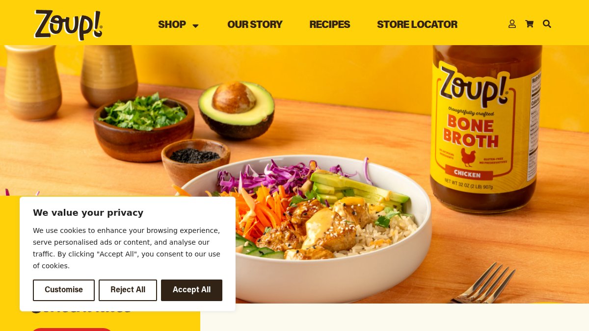 Screenshot of zoupbroth.com interface